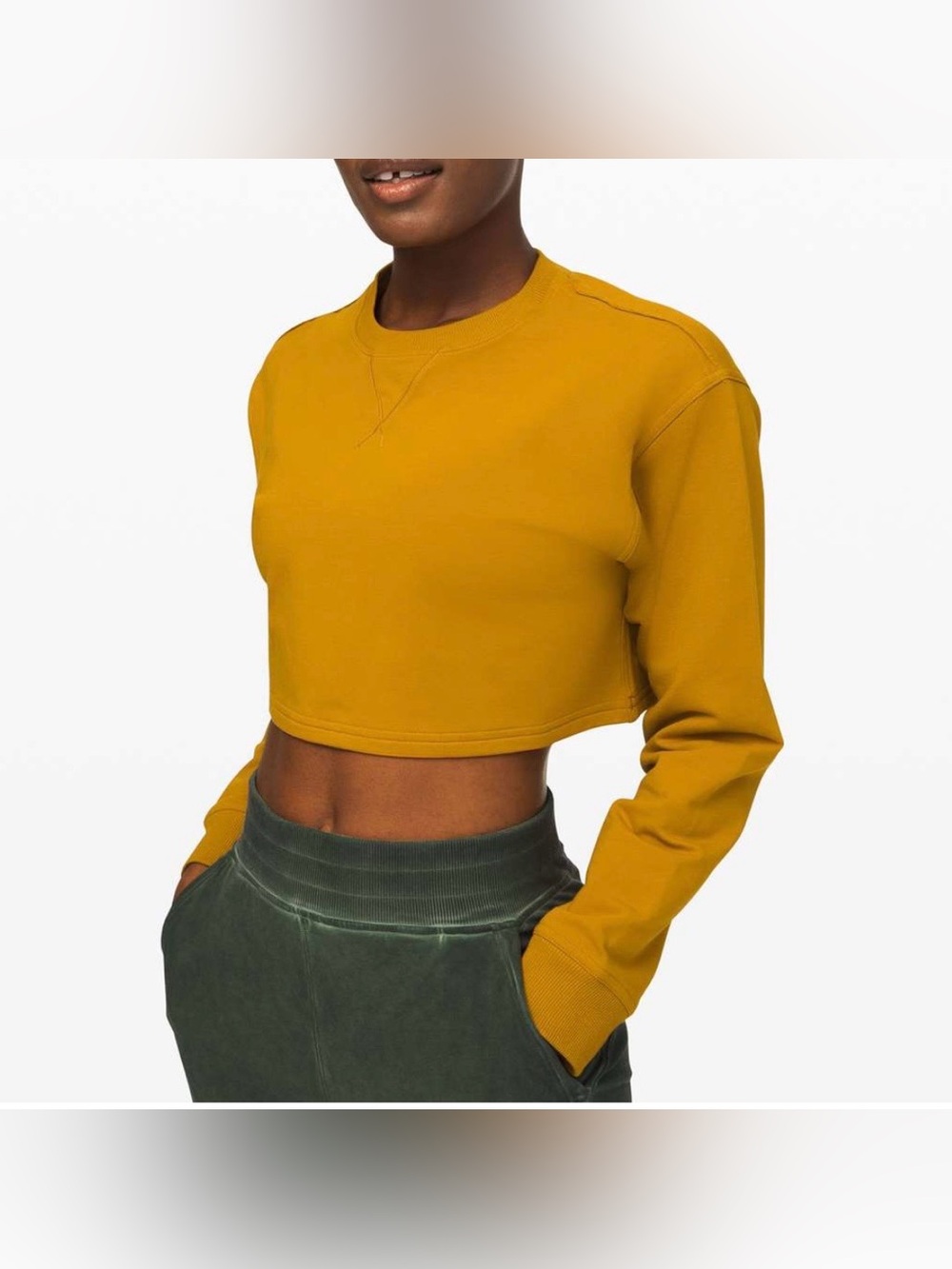 Lululemon Womens All Yours Cropped Crew Sweatshirt Sz XS? Fools Gold Athleisure